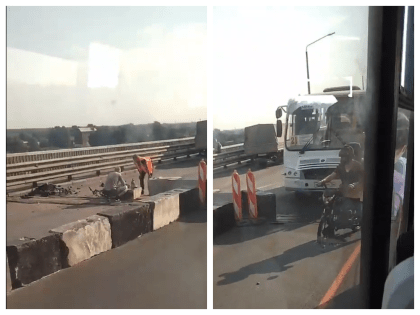 В адские пробки на Октябрьском мосту в ярославца прилетел бетонный блок