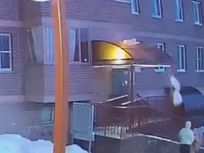 Пролетела в 10 сантиметрах: в Ярославле снежная глыба чуть не рухнула на коляску с ребенком. Видео