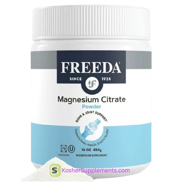 Freeda Magnesium Citrate Powder 16 oz – kosher magnesium supplement for muscle relaxation and digestive health