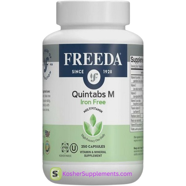 Freeda Quintabs-M Iron Free Kosher Vitamins for Women’s Health – Iron-Free Daily Supplement