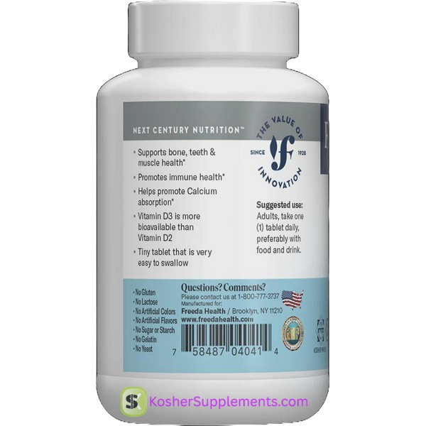 Freeda Vitamin D3 2000 IU kosher vitamin supplement bottle