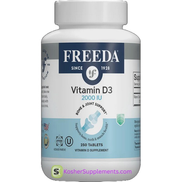 Freeda Vitamin D3 2000 IU kosher vitamin supplement bottle