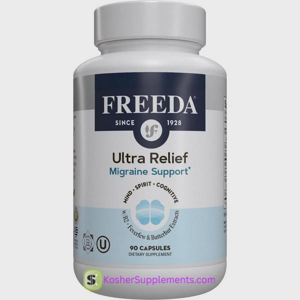 Freeda Kosher Migraine Formula Ultra Relief capsules bottle – kosher vitamins for head comfort support