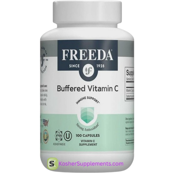 Freeda Kosher Buffered Vitamin C 500 mg capsules bottle â premium kosher vitamins for immune support