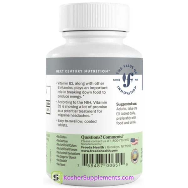 Freeda Kosher Vitamin B2 Riboflavin 50 mg Tablets bottle