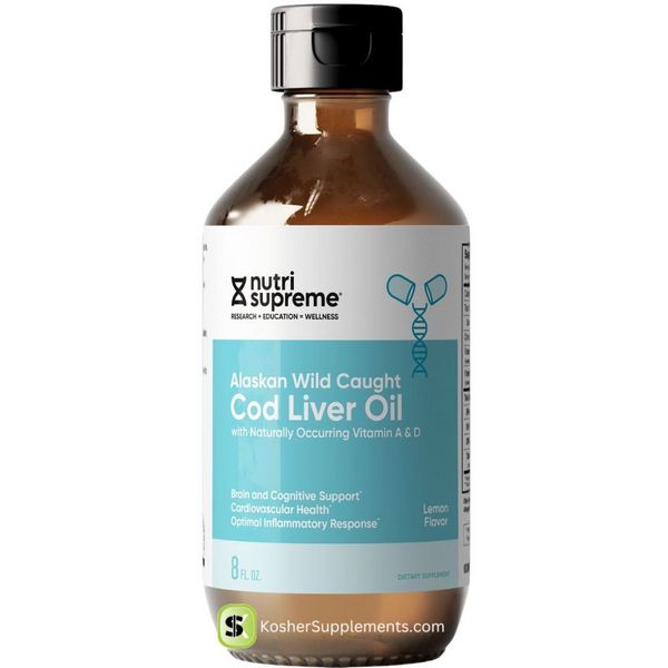 Nutri Supreme Kosher Alaskan Wild Caught Cod Liver Oil bottle with lemon flavor