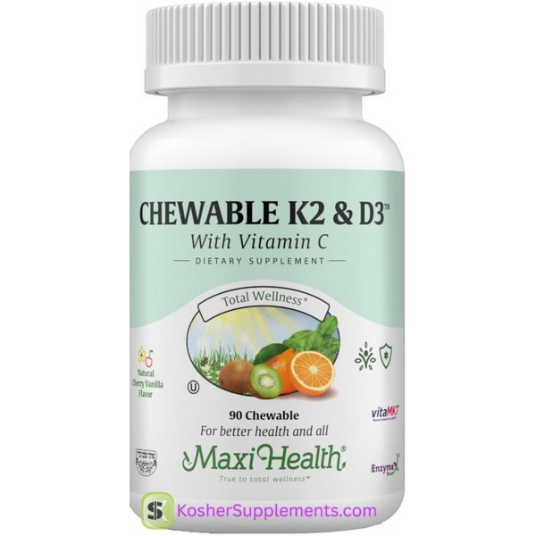 Maxi Health Kosher Chewable K2 D3 with Vitamin C Tablets