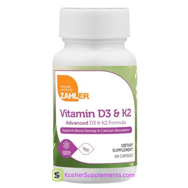 Zahler Vitamin D3 & K2 capsules kosher supplement for bone and immune health