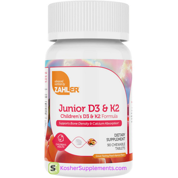 Zahler Junior D3 and K2 Chewable Tablets for Kids Kosher Vitamins
