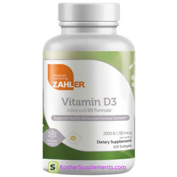 Zahler Vitamin D3 2000 IU kosher supplement softgels bottle