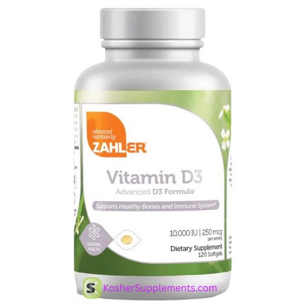 Zahler Vitamin D3 10000 IU kosher supplement softgels bottle