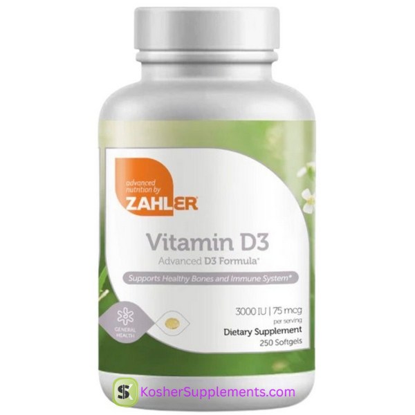 Zahler Vitamin D3 3000 IU kosher supplement softgels bottle