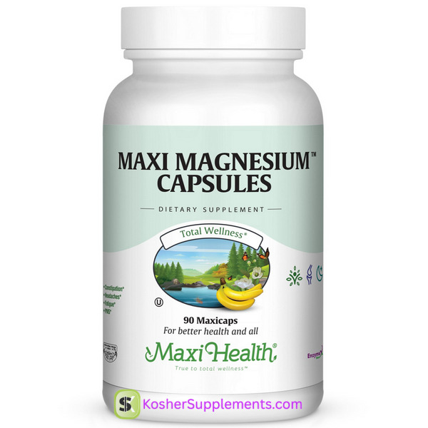 Maxi Health Magnesium Capsules 90 capsules kosher supplement bottle