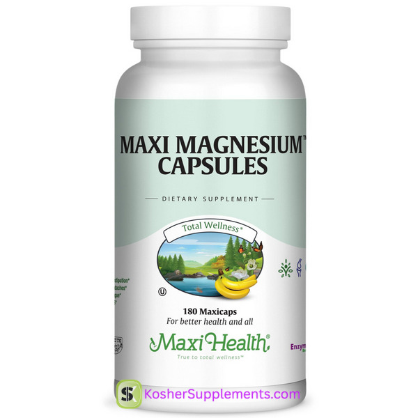 Maxi Health Magnesium Capsules 180 count kosher supplement bottle
