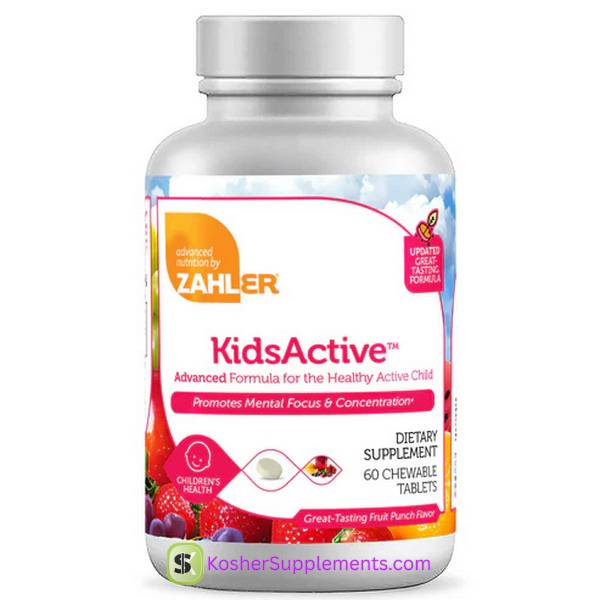Zahler KidsActive 60 Chewable Tablets Fruit Punch Flavor for Kids Focus and Concentration