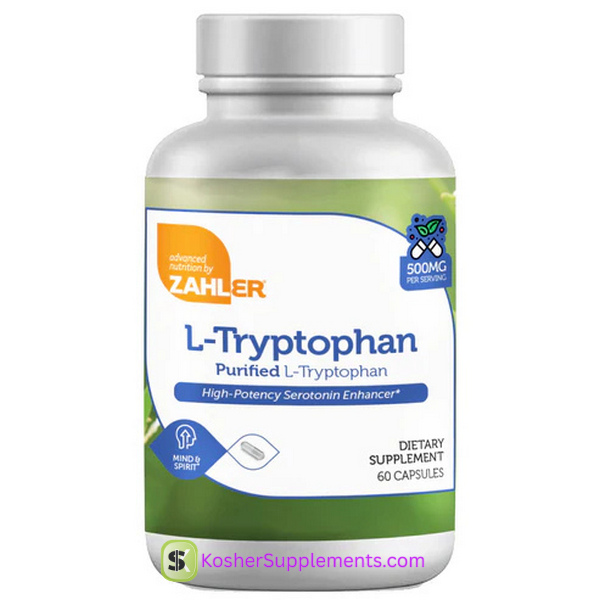 Zahler L-Tryptophan 500 mg 60 Capsules Kosher Sleep Support Supplement