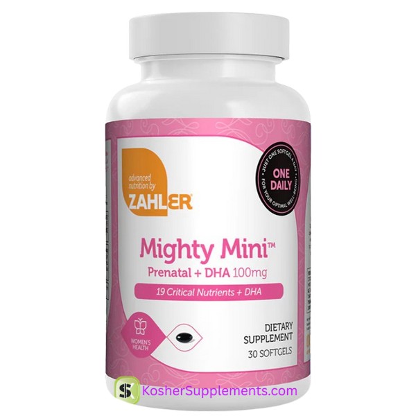 Zahler Mighty Mini Prenatal + DHA 100 mg 30 Softgels Kosher Prenatal Vitamins