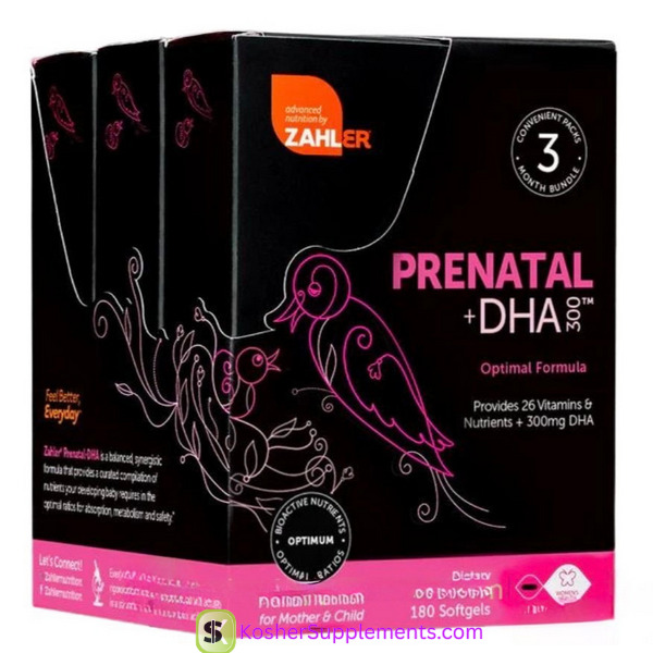 Zahler Prenatal + DHA 300 180 Softgels Kosher Prenatal Supplement