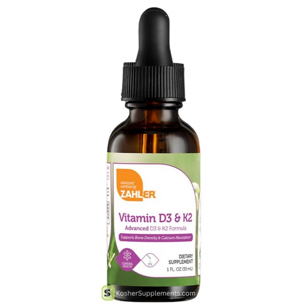 Zahler Vitamin D3 K2 Liquid 1 oz kosher vitamin supplement drops