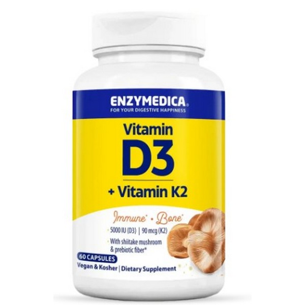 Enzymedica Vitamin D3 + Vitamin K2 60 Capsules Kosher Vitamins