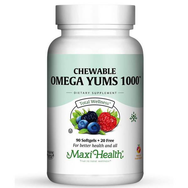 Maxi Health Chewable Omega Yums 1000 Kosher Omega-3 Fish Oil 90 Softgels Plus 20 Free
