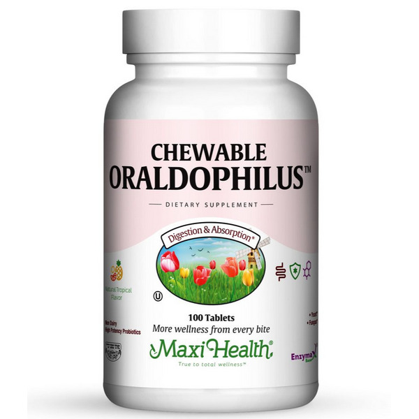 Maxi Health Chewable Oraldophilus Kosher Probiotic Tablets, 100 Count, Tropical Flavor