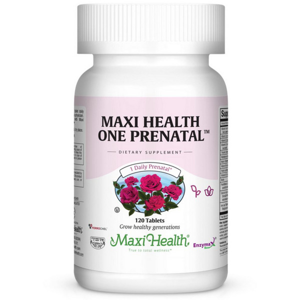 Maxi Health One Prenatal 120 Tablets - Kosher Prenatal Vitamin Value Bottle