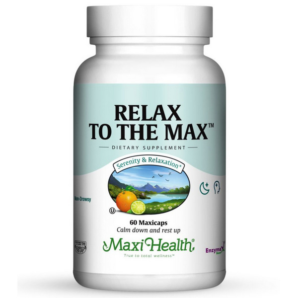 Maxi Health Relax to the Max 60 capsules bottle – natural stress relief supplement