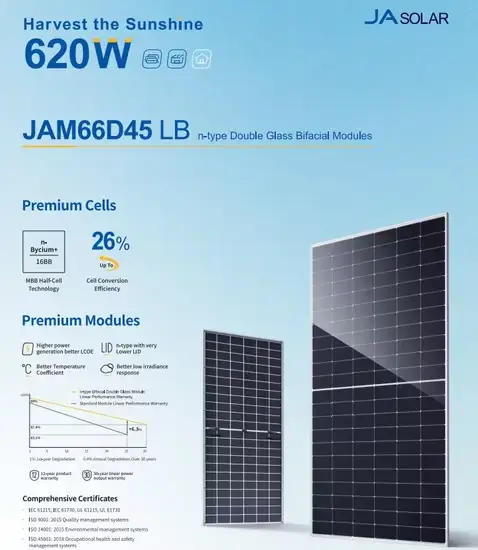 Panel Solar JA Solar JAM66D45 LB 620W N-Type Bifacial