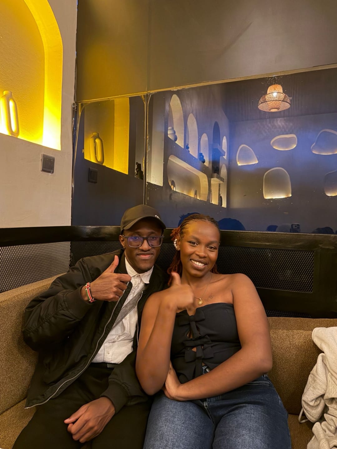 Dave and Valerie giving a thumbs up at Artisan Blend Kilimani