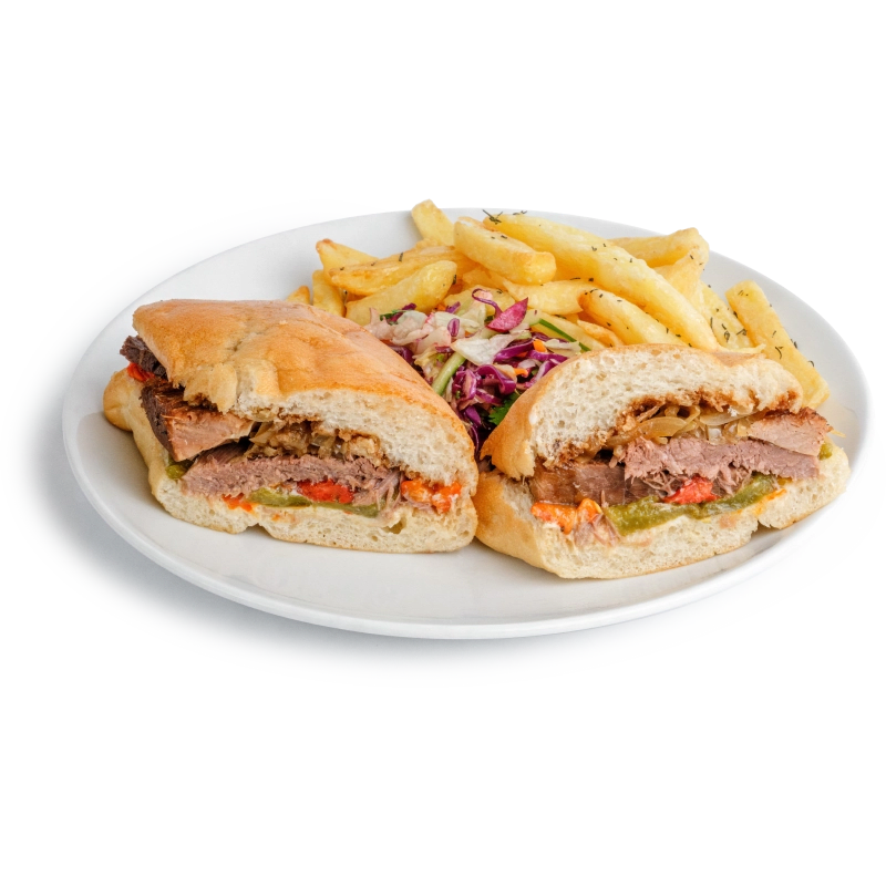Beef Steak In Rustic Ciabatta Sandwich