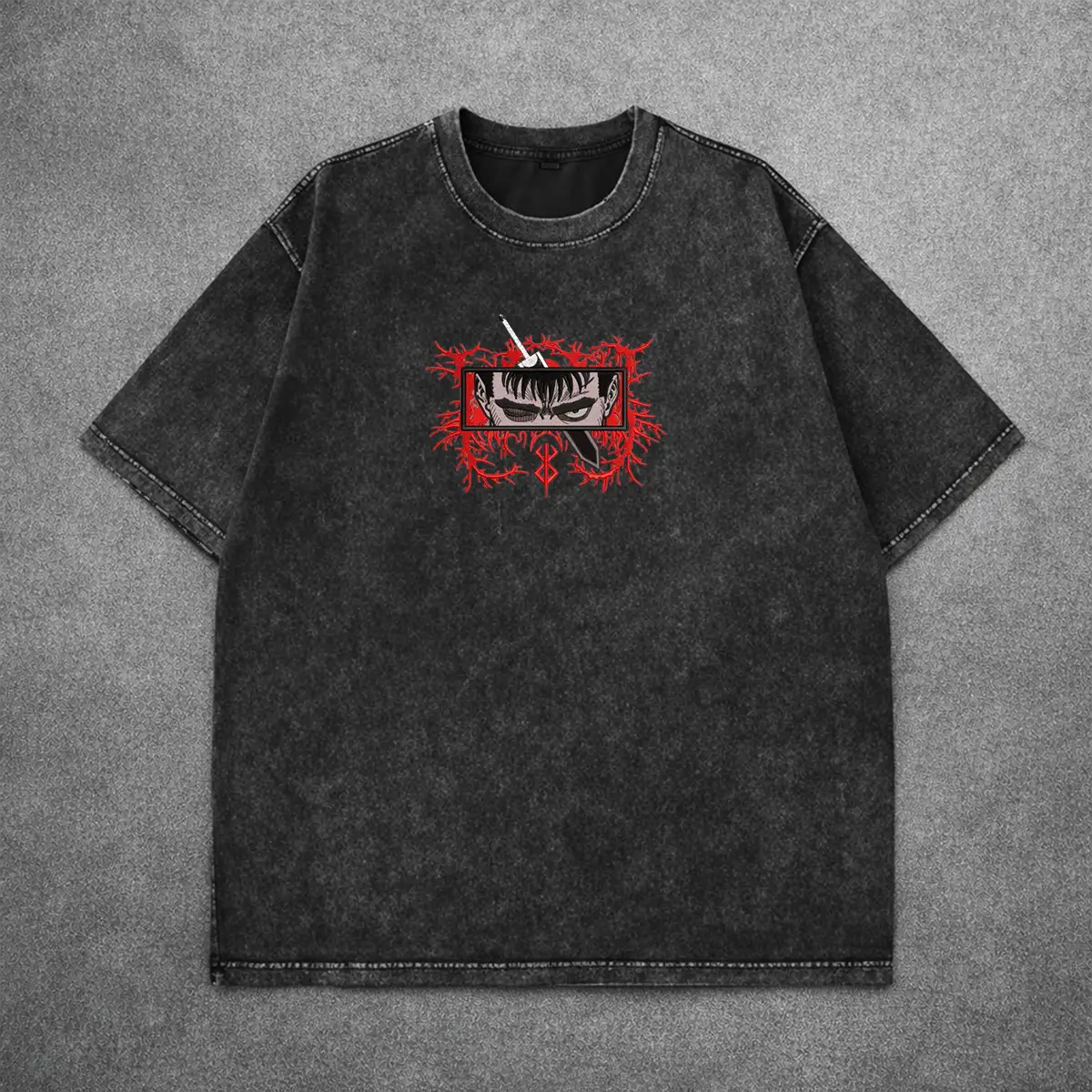 Deez Prints BERSERK ACID WASH TEE detail view — acid wash