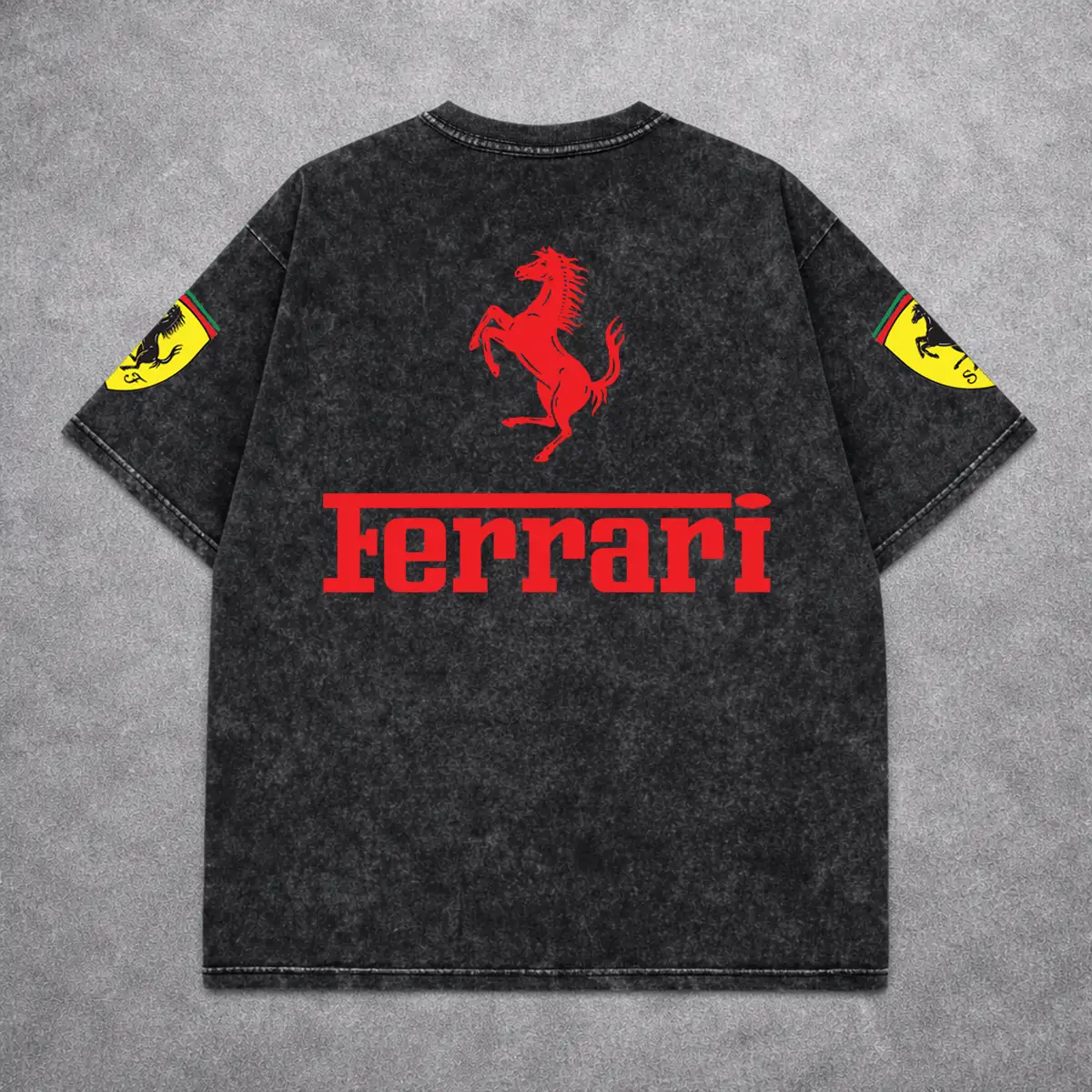 Deez Prints FERRARI ACID WASH TEE detail view — acid wash