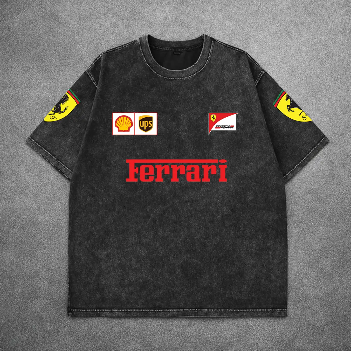 Deez Prints FERRARI ACID WASH TEE — acid wash