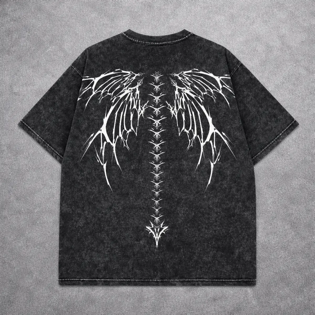 Deez Prints ABSTRACT WINGS ACID WASH TEE detail view — acid wash