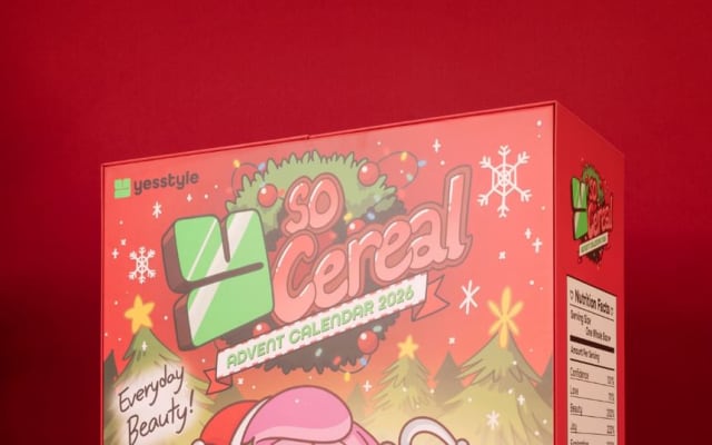 Front of the YesStyle Y So Cereal advent calendar 2026 box with the cereal box design