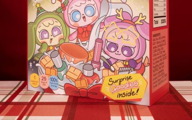 Back of the YesStyle Y So Cereal advent calendar 2026 box with the Yessies and a Surprise Goodies Inside panel