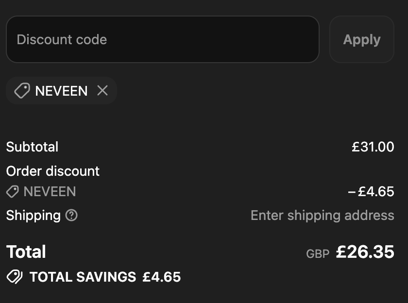 Screenshot showing the NEVEEN discount code applied at the Haircube checkout for 30% off
