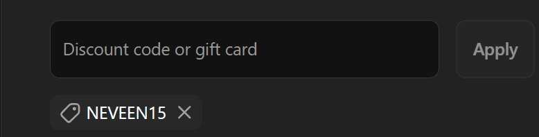 Screenshot showing discount code NEVEEN15 applied at ilapothecary checkout