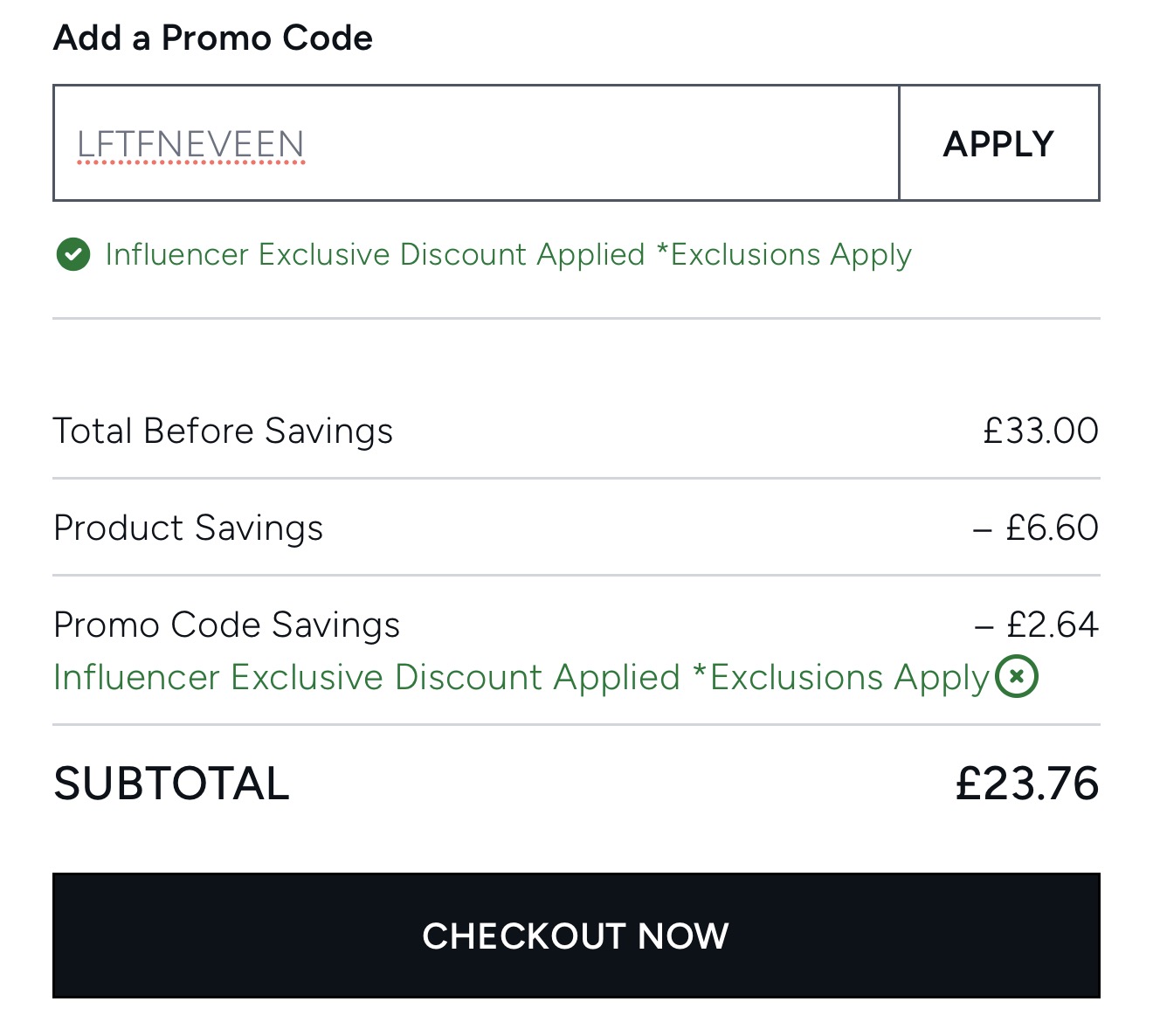 LOOKFANTASTIC discount code LFTFNEVEEN applied at checkout on 7 September 2026, showing the discount accepted before payment