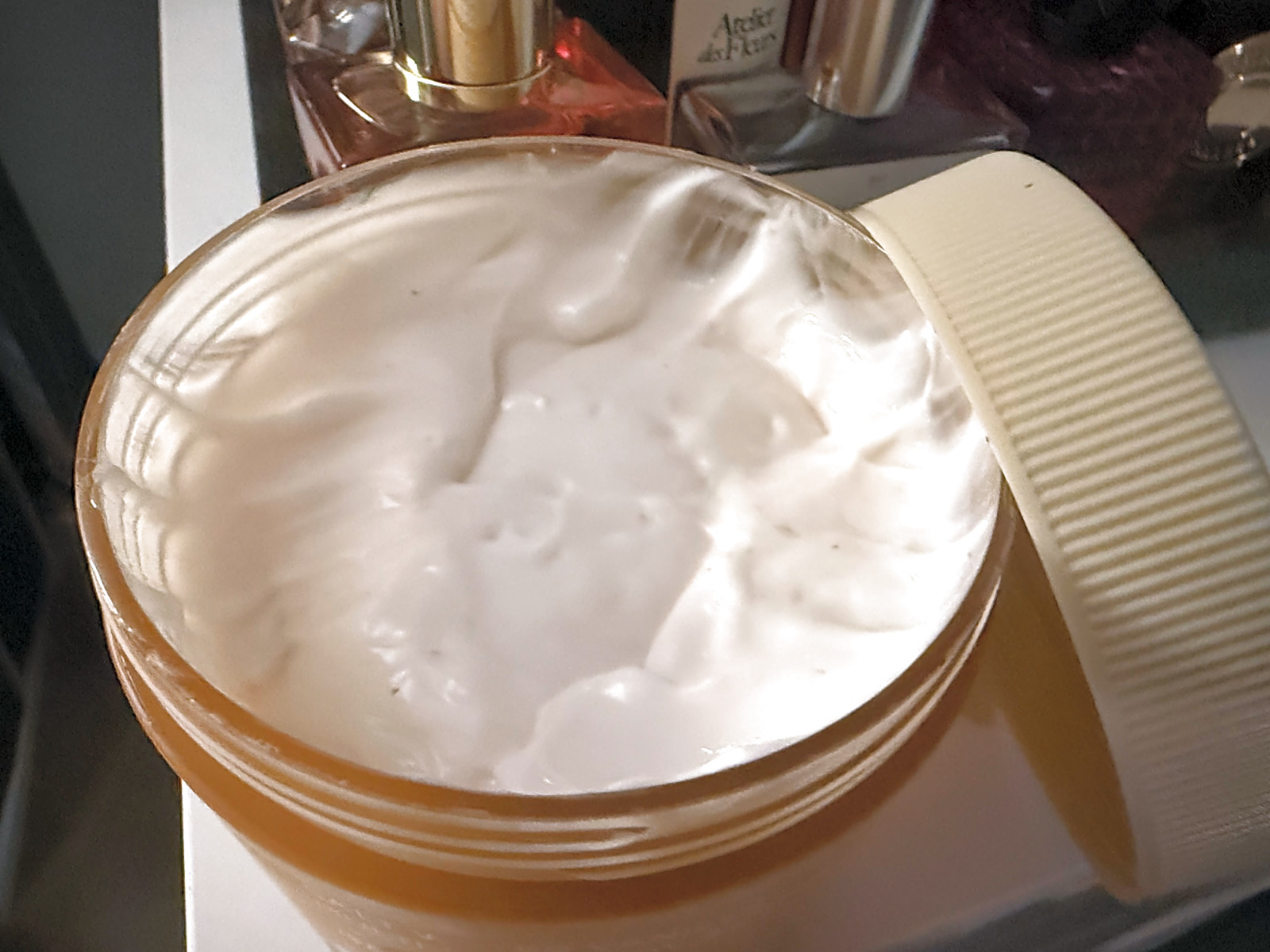 Saltair Salt Water Vanilla body butter open, showing the whipped cream texture