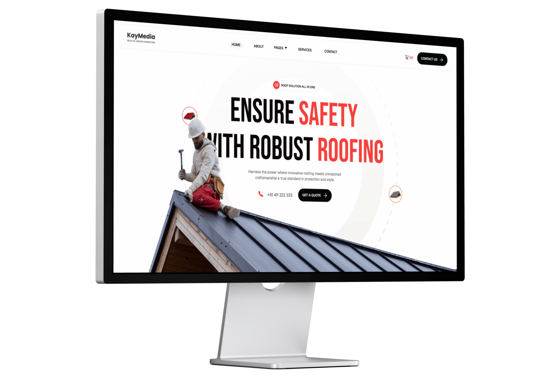 Desktop mockup showing a tradie landing page KayMedia designs to convert enquiries.