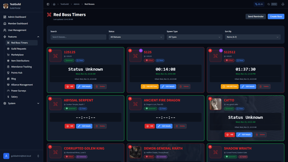 Boss tracking with kill logs that feed into alliance rotation and distribution