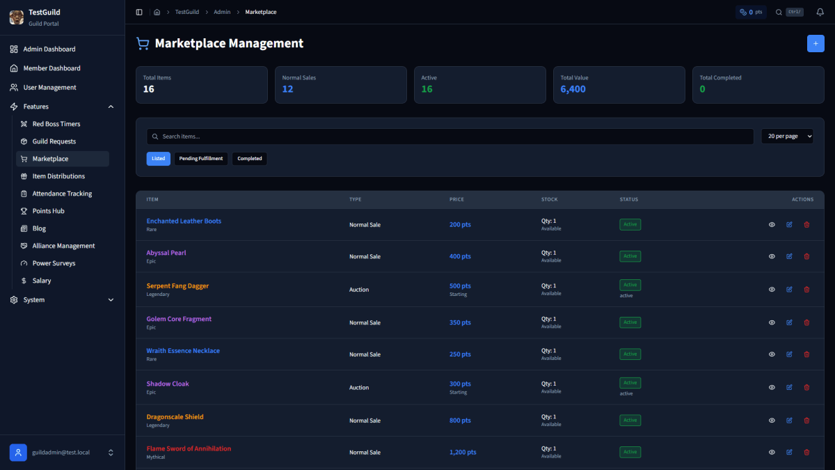 Points-based marketplace with automated listings and auction support