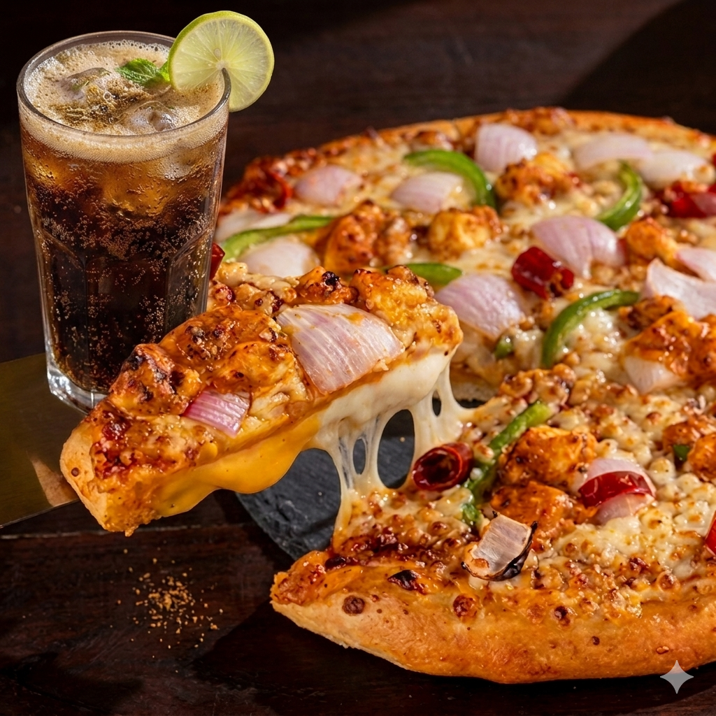 Punjabi Paneer Masala Pizza With Coke