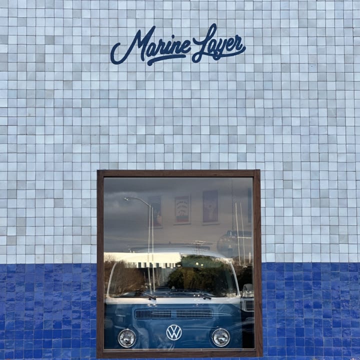 Marine Layer Exterior Script Sign Tile Wall, custom signage project in the San Francisco Bay Area.