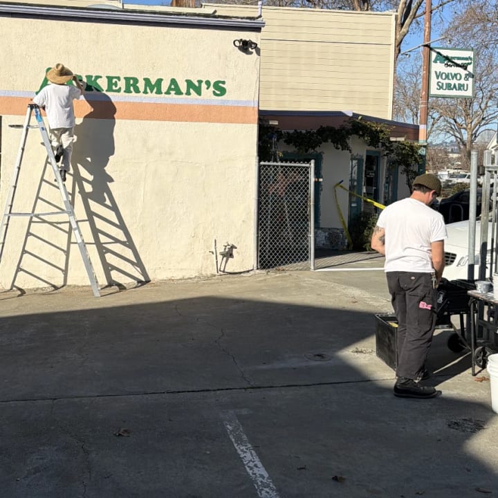 Ackerman's Painted Wall Sign Lettering Installation Wide, custom signage project in the San Francisco Bay Area.