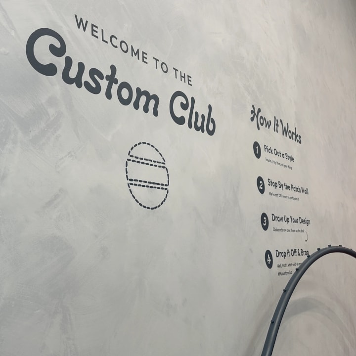 Custom Club Interior Wall Vinyl Lettering, custom signage project in the San Francisco Bay Area.