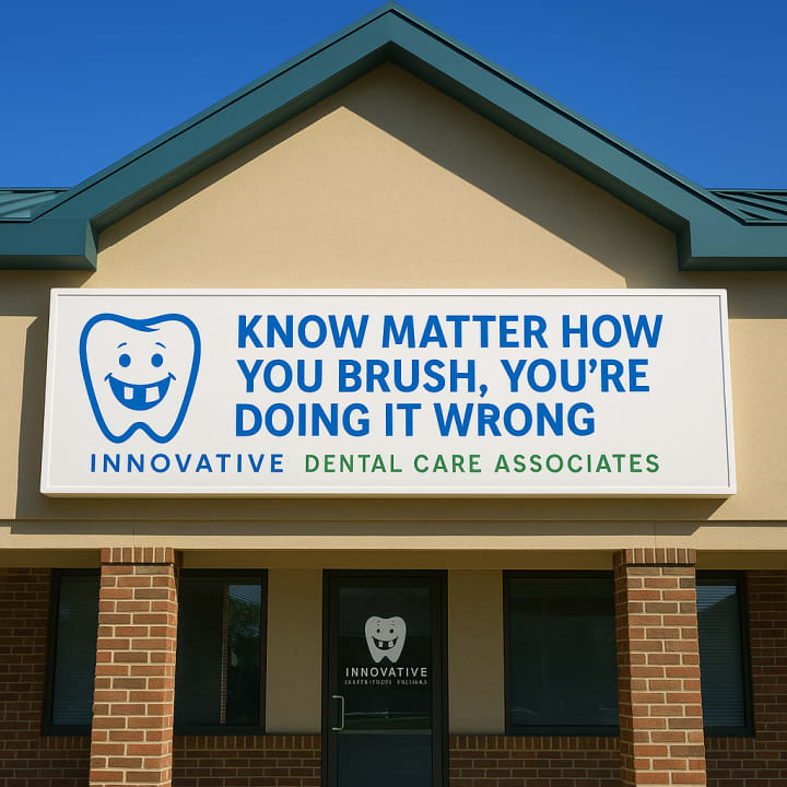 Concept image of an acrylic dental sign mounted on a building facade