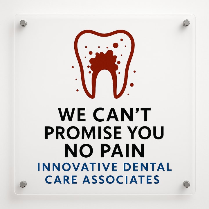 Concept image of a clear acrylic dental sign mounted with four standoffs